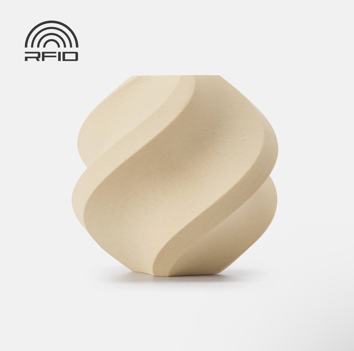 Beige 3D printed planter with a modern spiral design, made from eco-friendly PLA, perfect for home and garden decor.