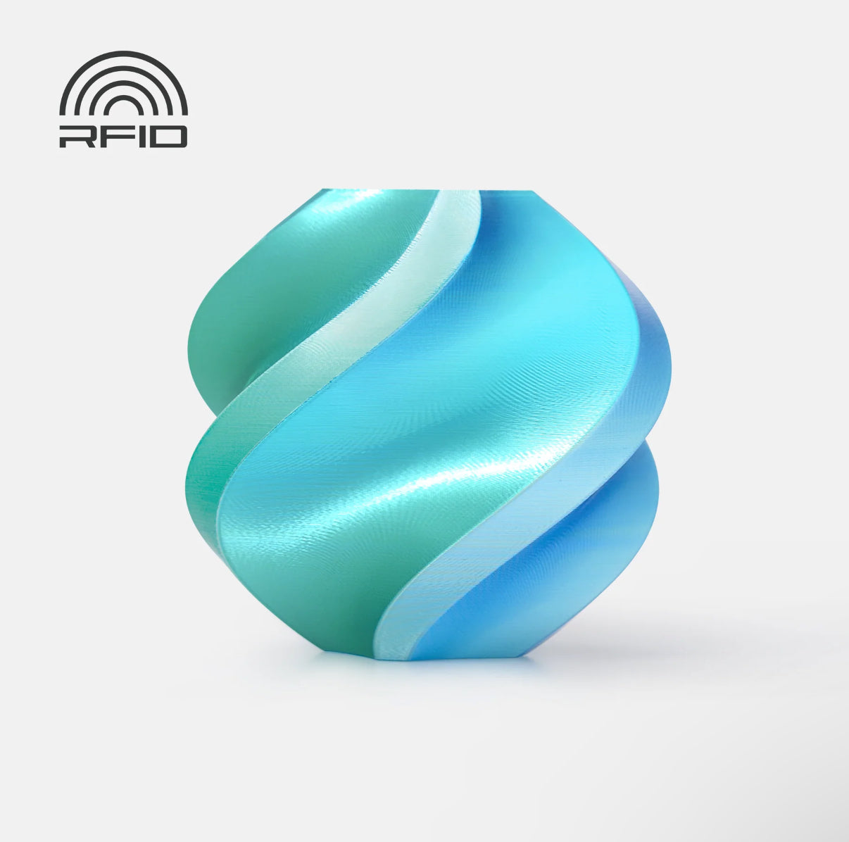 Blue and green gradient 3D printed planter with a stylish spiral design, crafted from PLA for decorative and functional use.